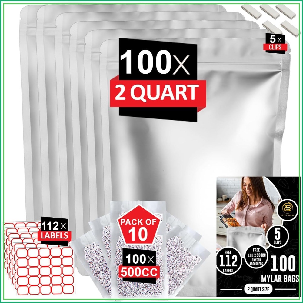Food Storage Long Term - 100pcs 2 Quart Mylar Bags with