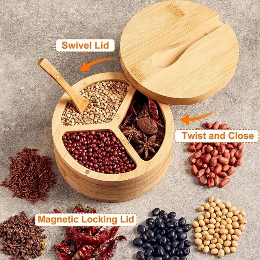 Bamboo Covered Wooden Spoon Se - đánh giá và giá Herb Keeper Container